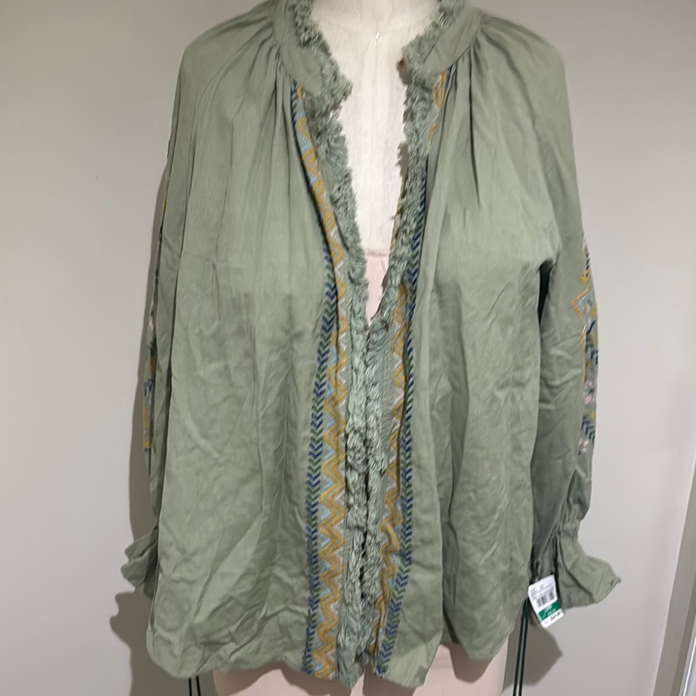Zara Sage Green Embroidered Blouse